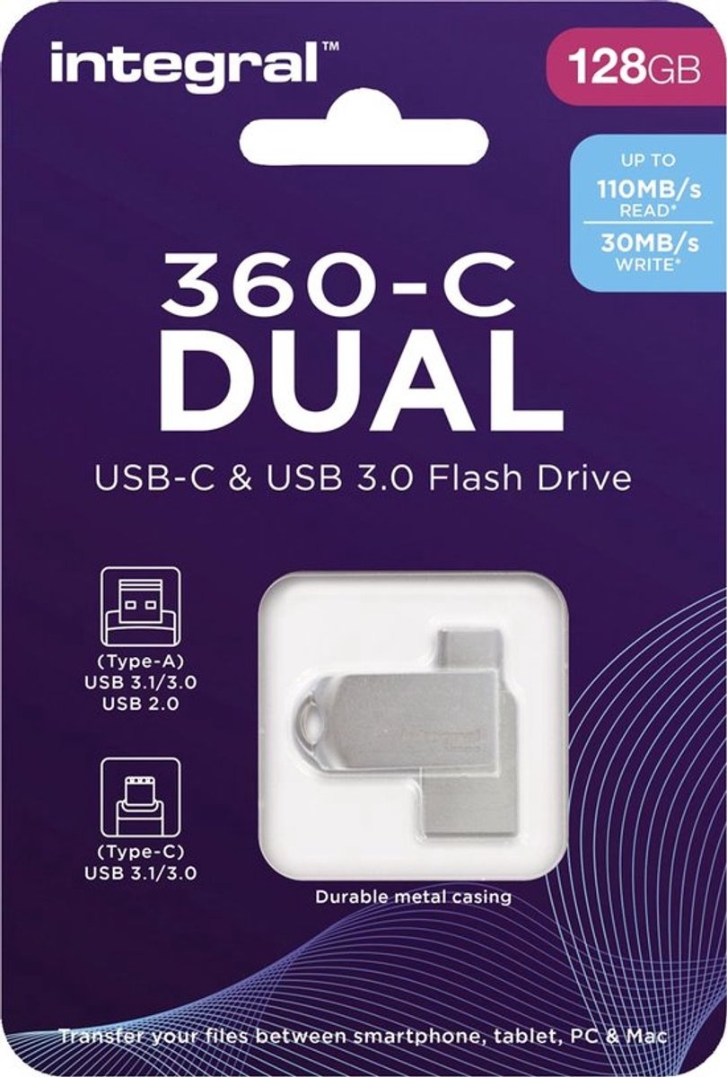 Integral 360-C Dual USB-C & USB 3.0 128GB - USB-stick