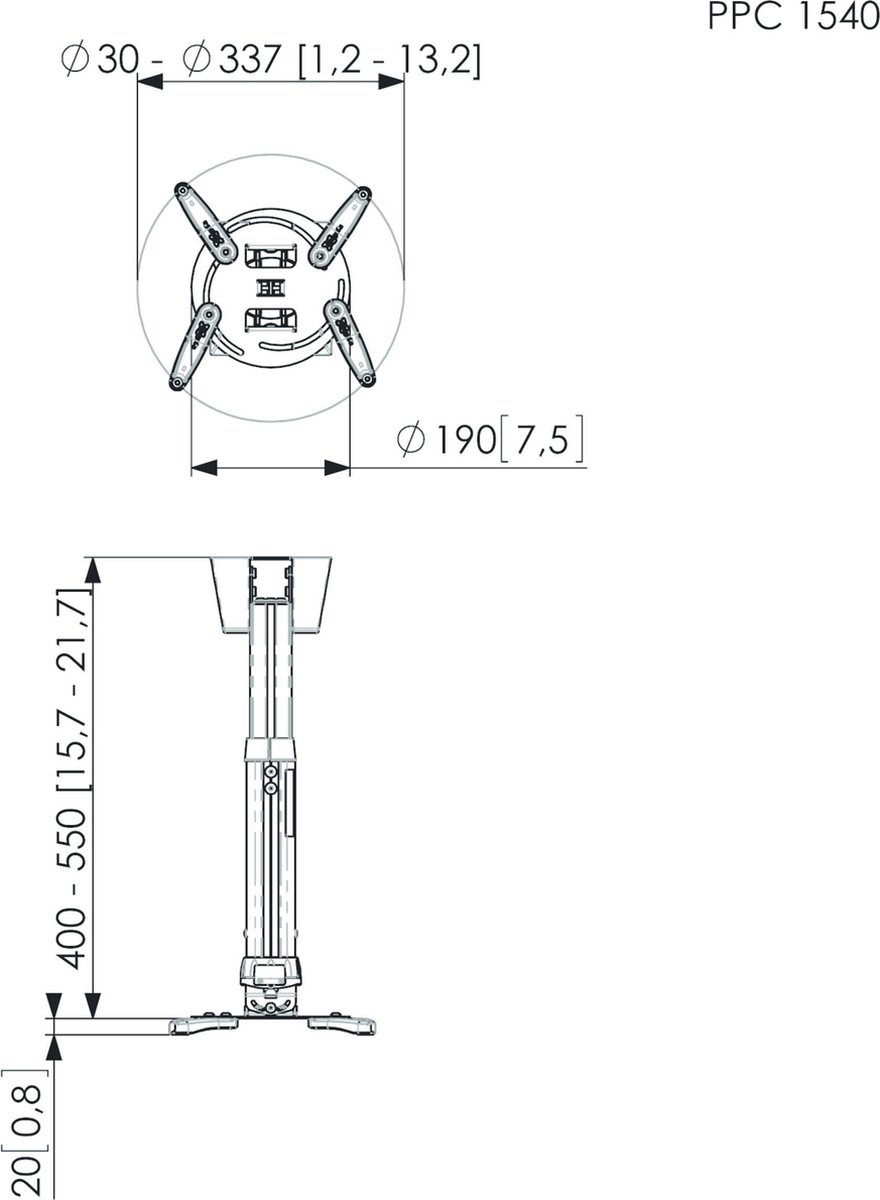 Vogel's PPC 1540 projector plafondbeugel Zilver - Muurbeugel