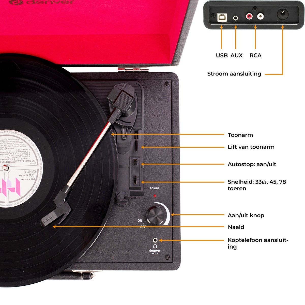 Denver VPL-120 Zwart - Platenspeler