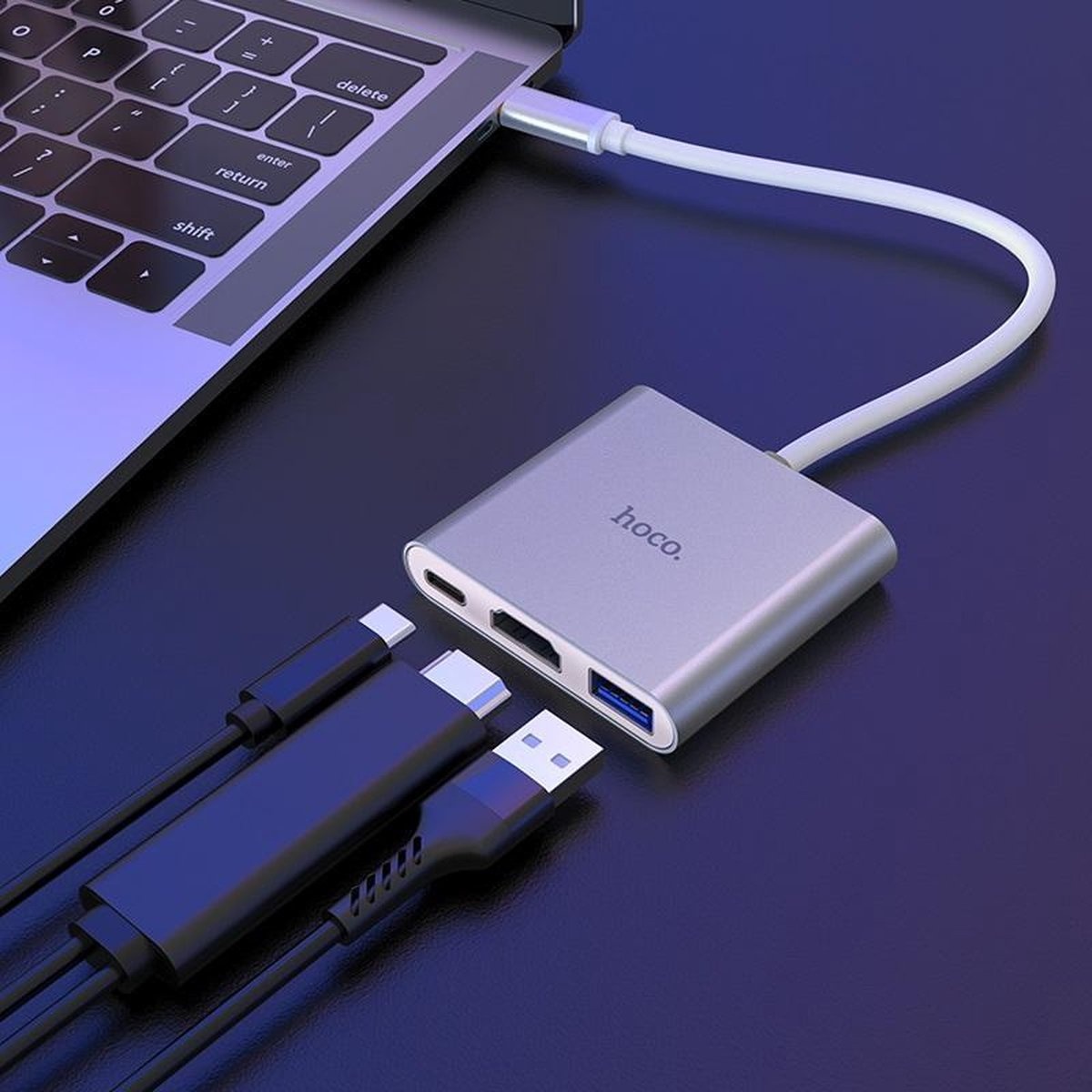 Hoco HB14 3in1 hub voor HDMI USB 3.0 USB-C - USB-hub