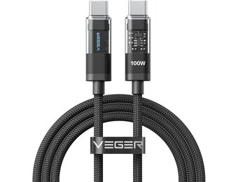 Veger CC16 USB-C naar USB-C kabel 1.5m Braided Aluminium 100 Watt met display