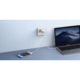Veger snellader 65 Watt 2x USB Poort + USB-C Kabel 1,5m Nylon Wit