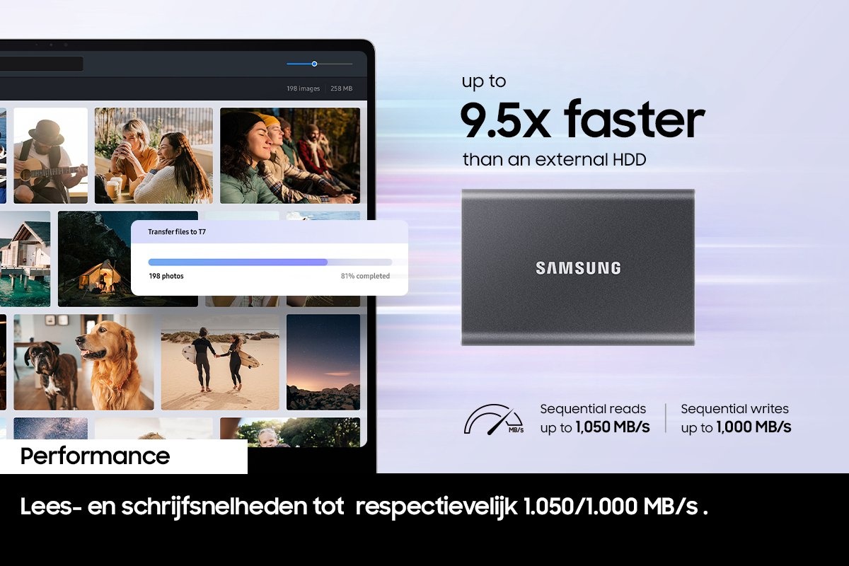 Samsung T7 Portable SSD 1TB Grijs - Externe schijf