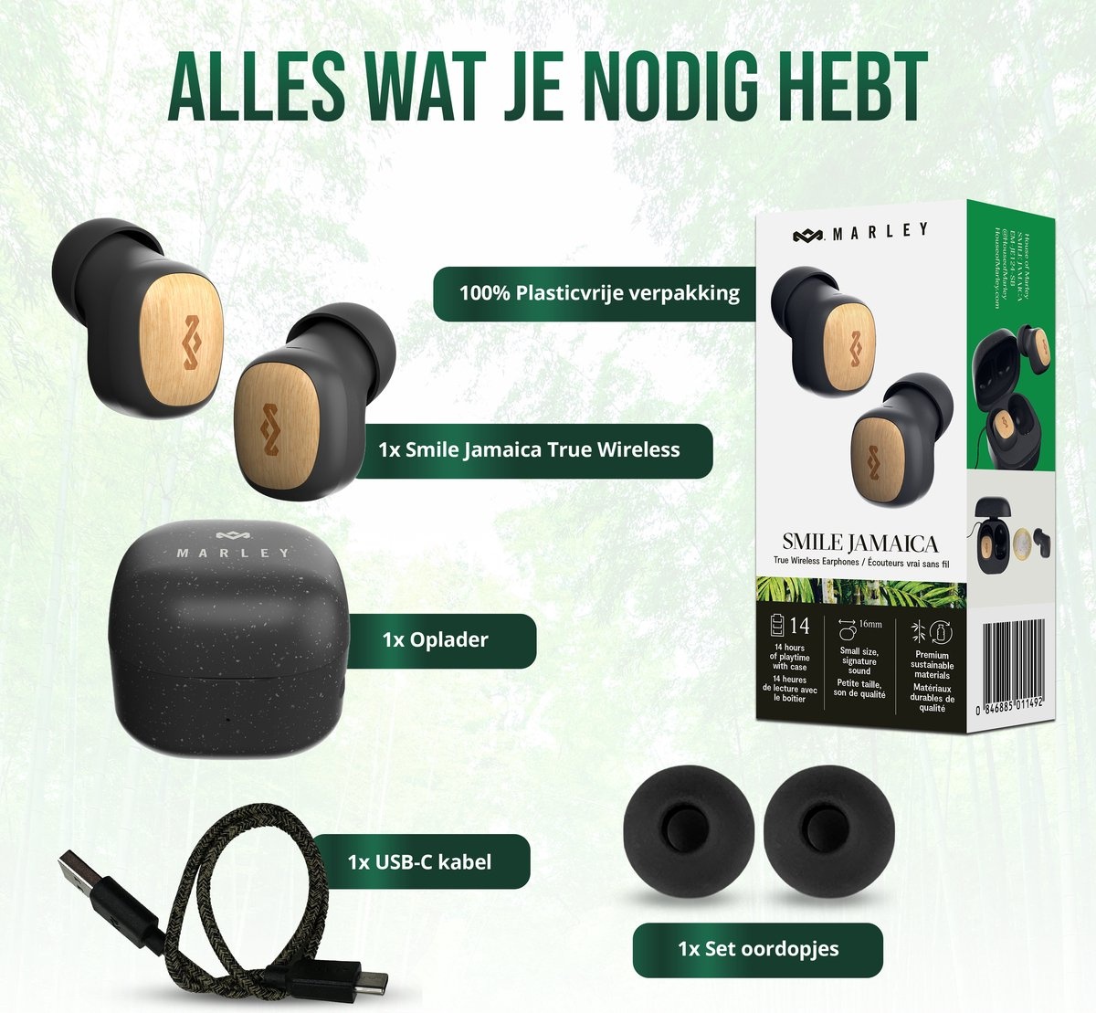 House of Marley Smile Jamaica Mini True Wireless Signature Black - Draadloze oordopjes