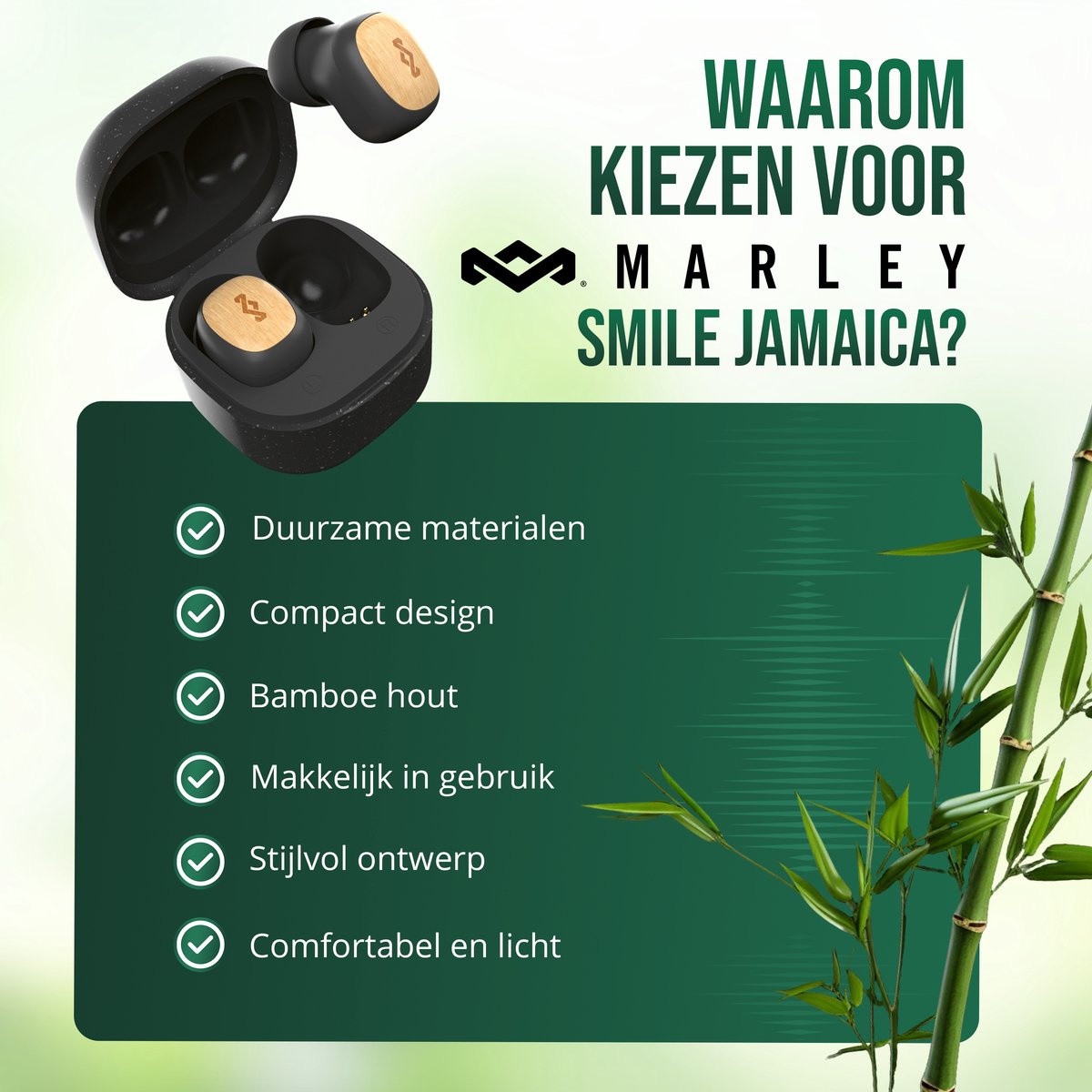 House of Marley Smile Jamaica Mini True Wireless Signature Black - Draadloze oordopjes
