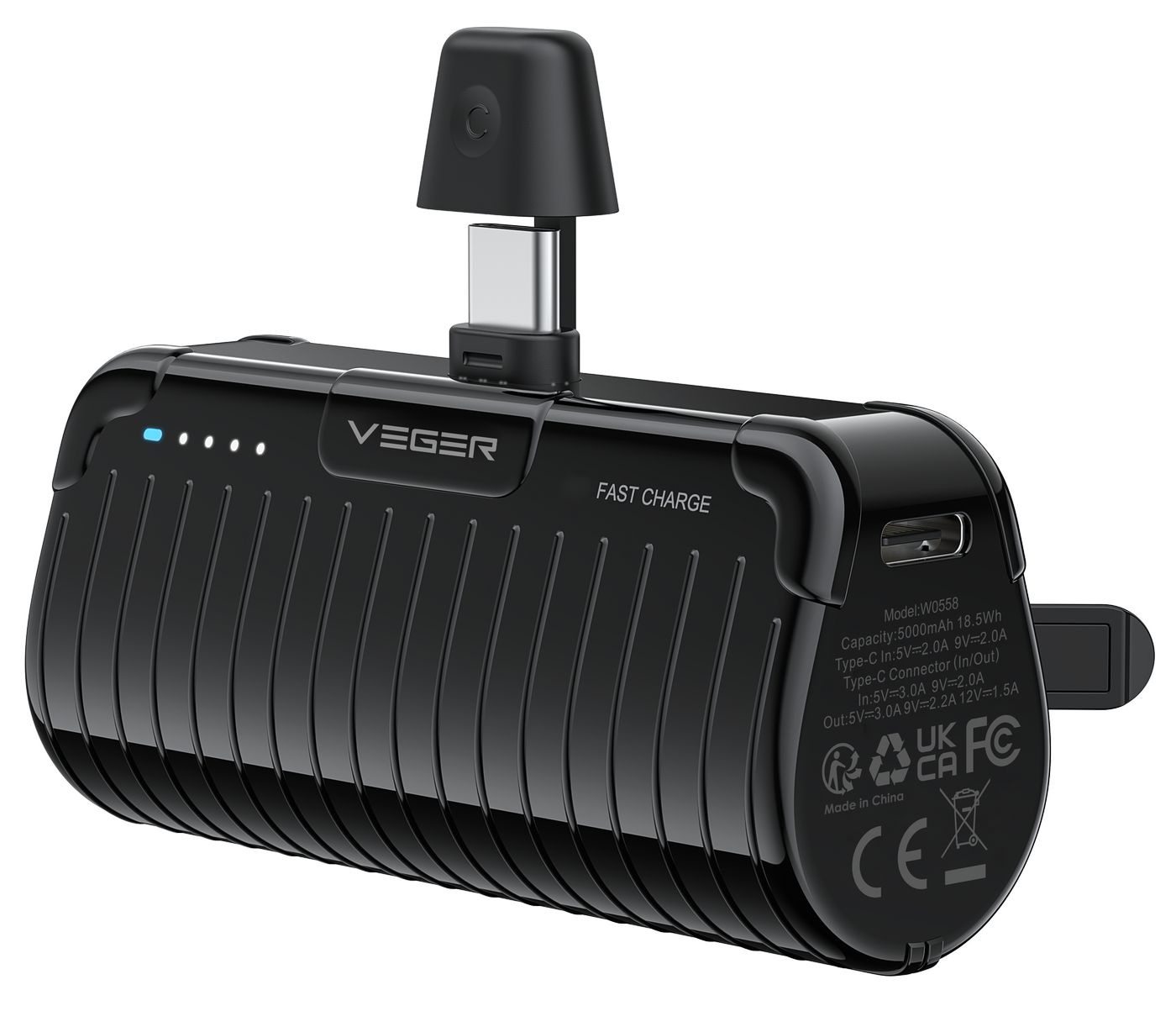 Veger PlugOn Pro-C W0558 5000mAh Zwart - Powerbank