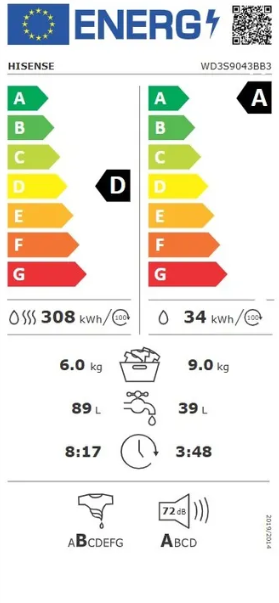 Hisense WD3S9043BB3 - Was-droogcombinatie
