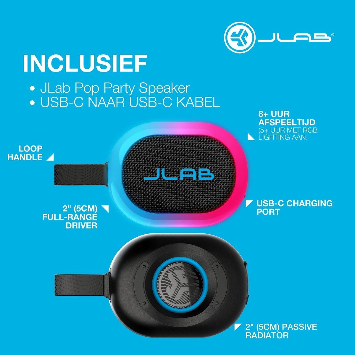 JLab Pop Party Zwart - Draadloze speaker
