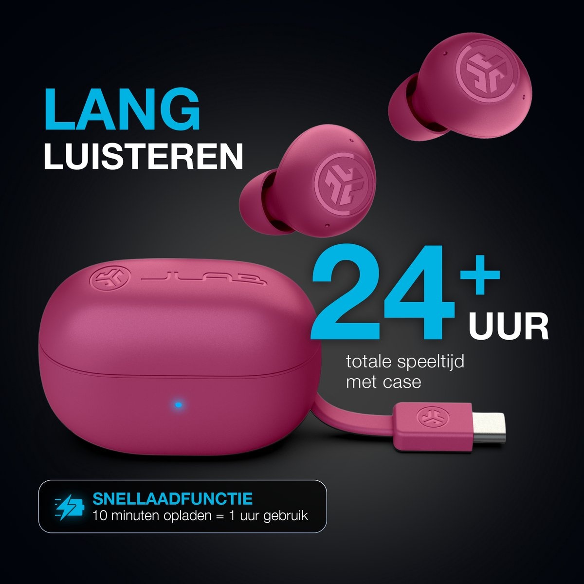 JLab Go Pop ANC TWS Fuschia - Draadloze oordopjes