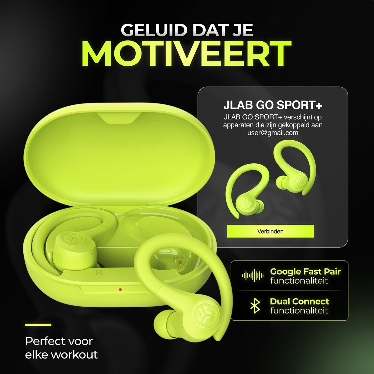 JLab Go Air Sport True Wireless Neon Geel - Sportoordopjes