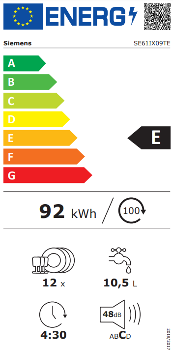 Siemens SE61IX09TE Volledig geïntegreerde vaatwasser