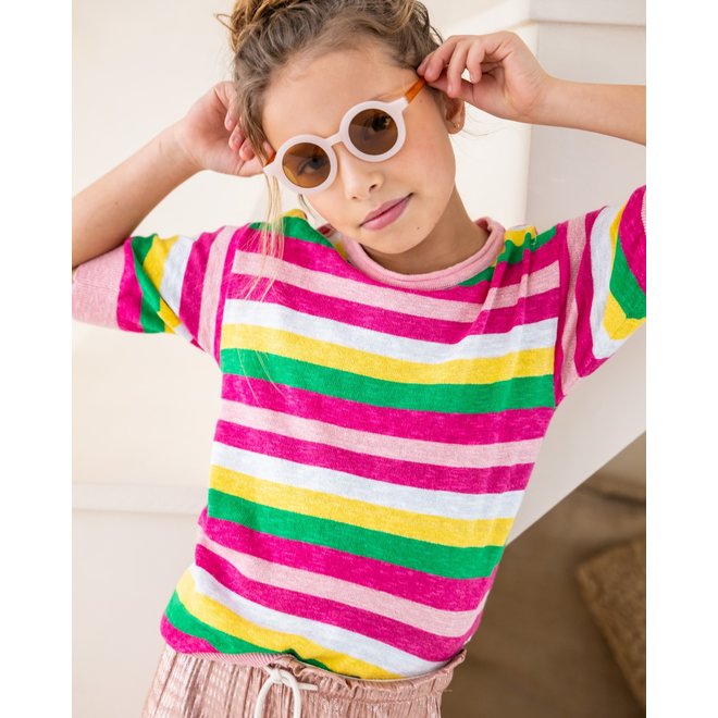 Flo girls knitted multi stripe ss top - 999 Multi -