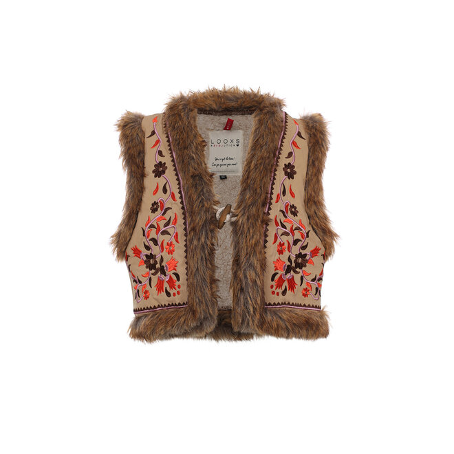 Little embroidery fur gilet 407 Orange earth