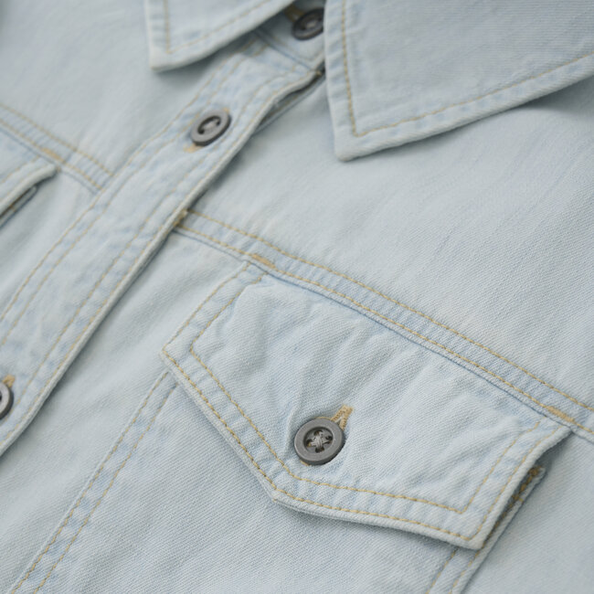 Bleached Cropped Denim Shirt 970192 Blue 7222 Bleach Denim