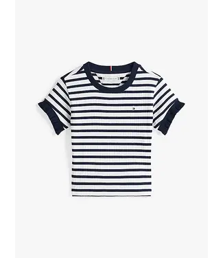 Tommy Hilfiger RUFFLE STRIPE TOP SS, C1G C1G Dark Night Navy Stripes