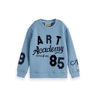SCOTCH & SODA AMSTERDAM Loose-fit placed artwork sweatshirt 410 Navy Faded Denim