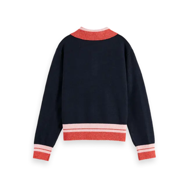 Sporty pullover with collar and chest logo 401 Navy Sky Captain