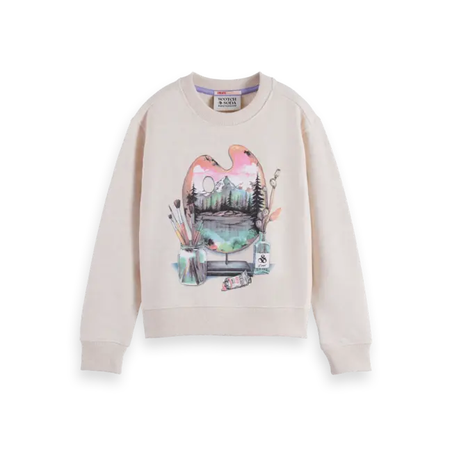 Relaxed-fit crewneck sweatshirt with front artwork 260 Medium Beige Eggnog Melange