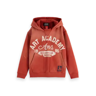 SCOTCH & SODA AMSTERDAM Loose-fit snow-washed hoodie with front artwork 610 Medium Red Ketchup