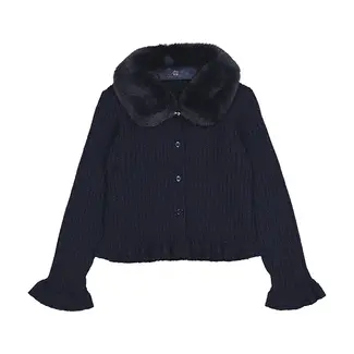 Mayoral Faux fur collar cardigan      15 Navy