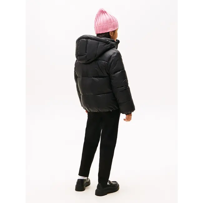 HOODED SHINY PUFFER, BDS Black