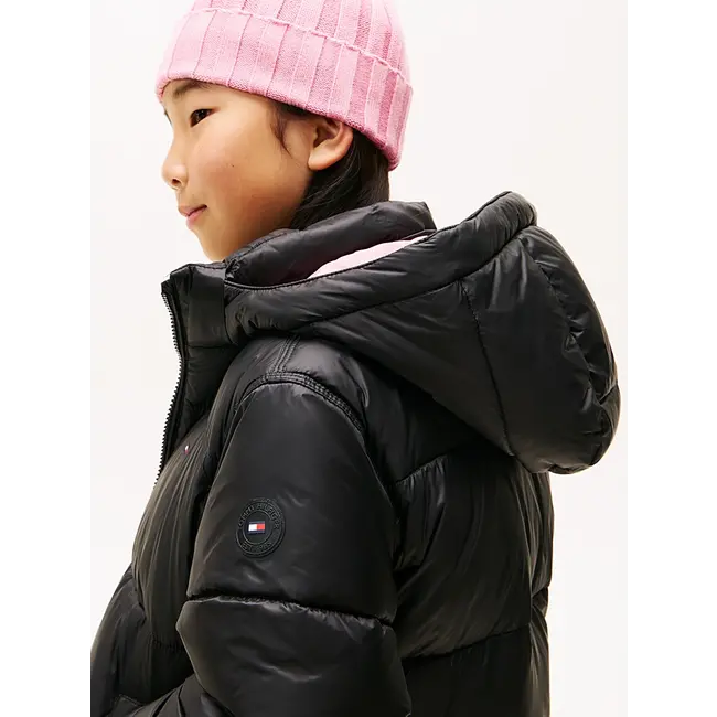 HOODED SHINY PUFFER, BDS Black