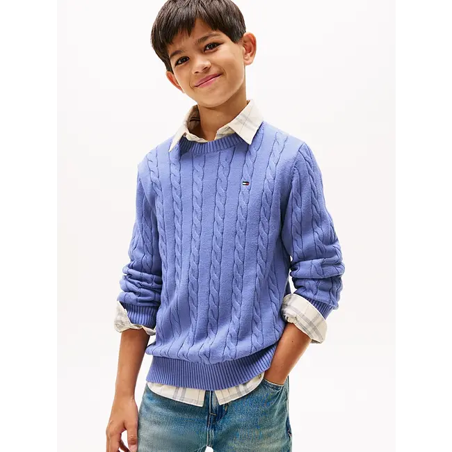 COTTON CABLE SWEATER, C6D Soft Sapphire