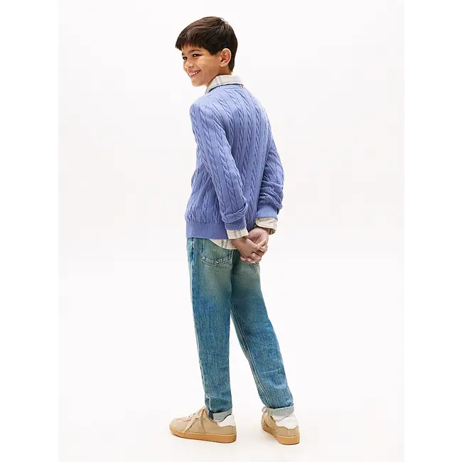 COTTON CABLE SWEATER, C6D Soft Sapphire