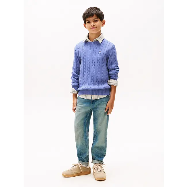 COTTON CABLE SWEATER, C6D Soft Sapphire