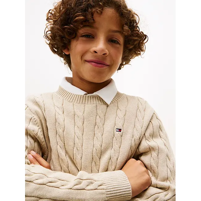 COTTON CABLE SWEATER, GUQ Malted Milk Heather