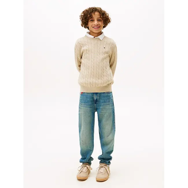 COTTON CABLE SWEATER, GUQ Malted Milk Heather