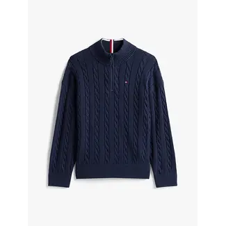 Tommy Hilfiger COTTON CABLE HALF ZI, C1G Dark Night Navy