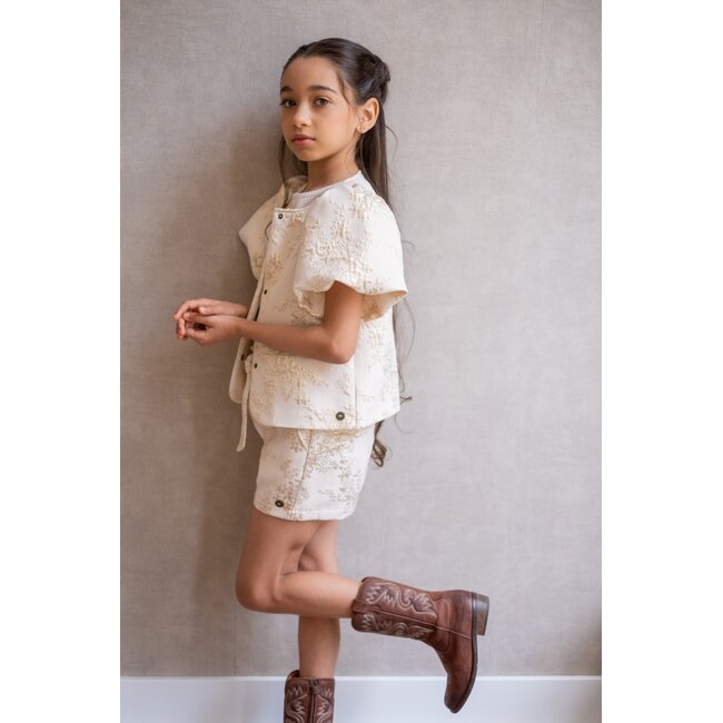 Cozie Flo girls jacquard blouse with puffy sleeve 556 Soft gold