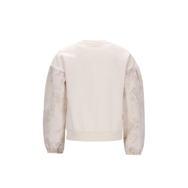 Dolly Flo girls sweater with jacquard sleeves 001 Off white
