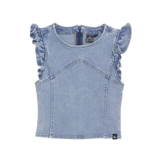 Indian Blue Jeans Ruffle Sleeve Shirt Denim 970259 Blue 7775 Light Denim Blue