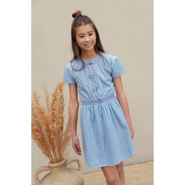 Mel Flo girls chambrey dress with bow closure at CF 181 lt denim