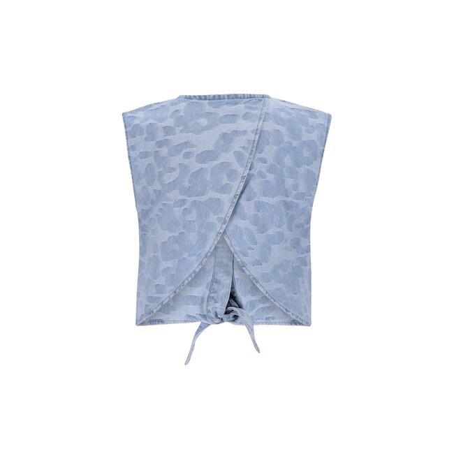 Clara Flo girls chambrey knotted top with CF closure 186 Denim AOP