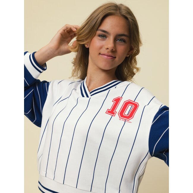 10sixteen Stripe V neck Sweater 184 INDIGO BLUE