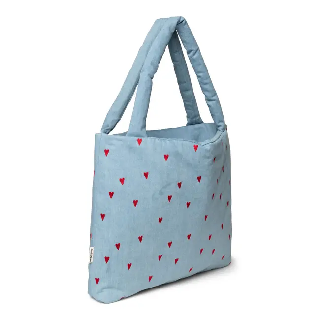 Puffy Mom Bag Light Blue Hearts