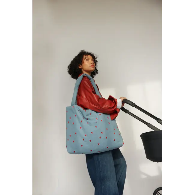 Puffy Mom Bag Light Blue Hearts