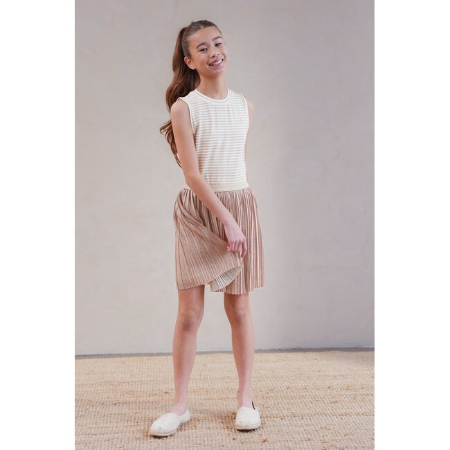 Minte Flo girls lurex stripe top with satin plisse skirt 815 Gold stripe