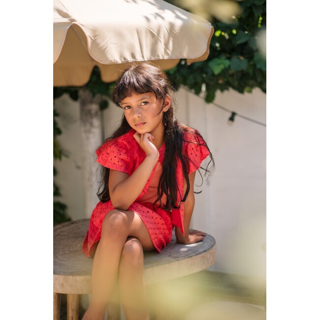 Charlotte Flo girls broderie anglaise blouse with fake bow closure 001 Off white