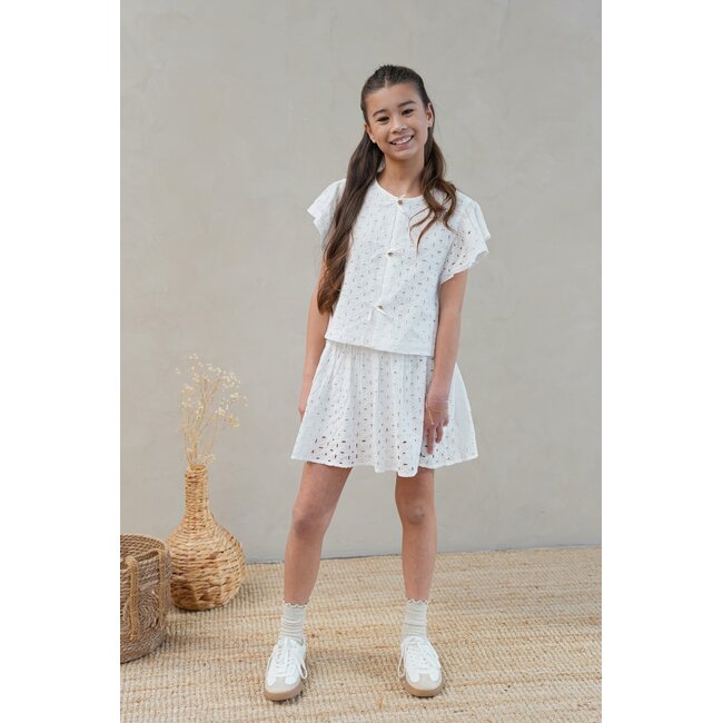 Charlotte Flo girls broderie anglaise blouse with fake bow closure 001 Off white