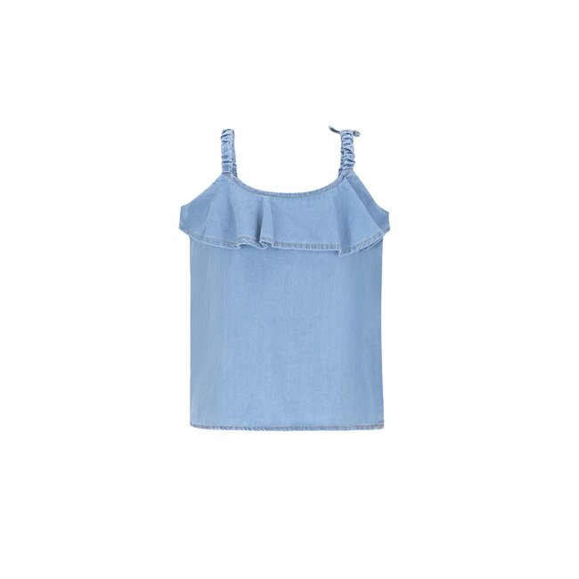 Cisse Flo girls chambrey top with ruffle 181 lt denim