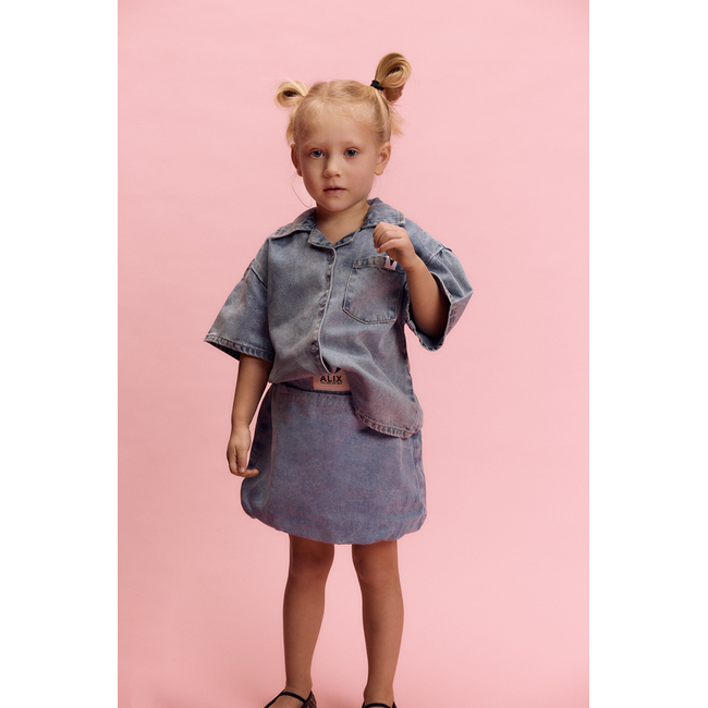 Kids Woven Short Sleeve Denim Blouse Light Blue Denim