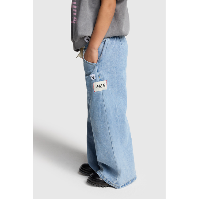Kids Woven Wide Leg Flowy Denim Pants  Light blue Denim