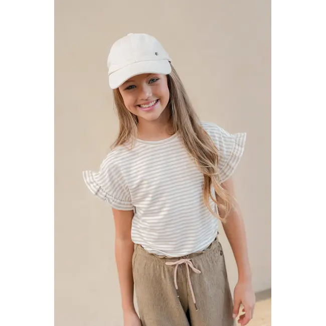 Emma Ruffle Sleeve tee Gold Stripe