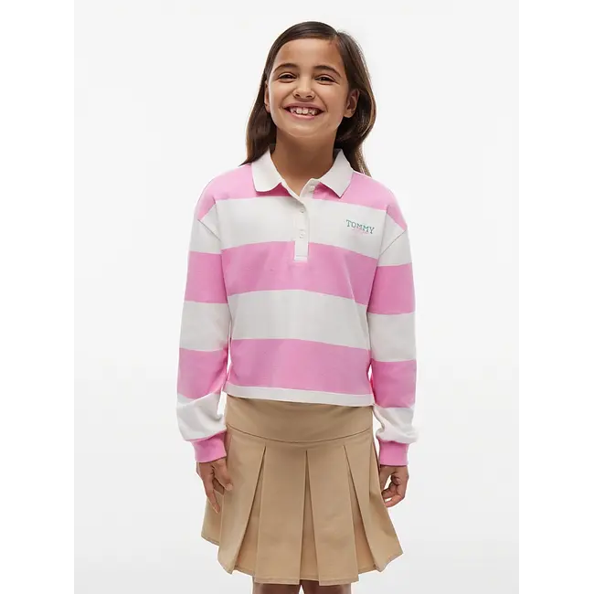 RUGBY STRIPE POLO LS, TOU/Pink Daisy Stripes
