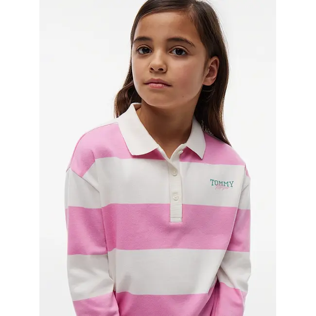 RUGBY STRIPE POLO LS, TOU/Pink Daisy Stripes