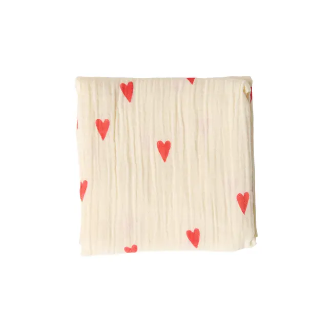 Swaddle Natural Hearts Rood-Naturel